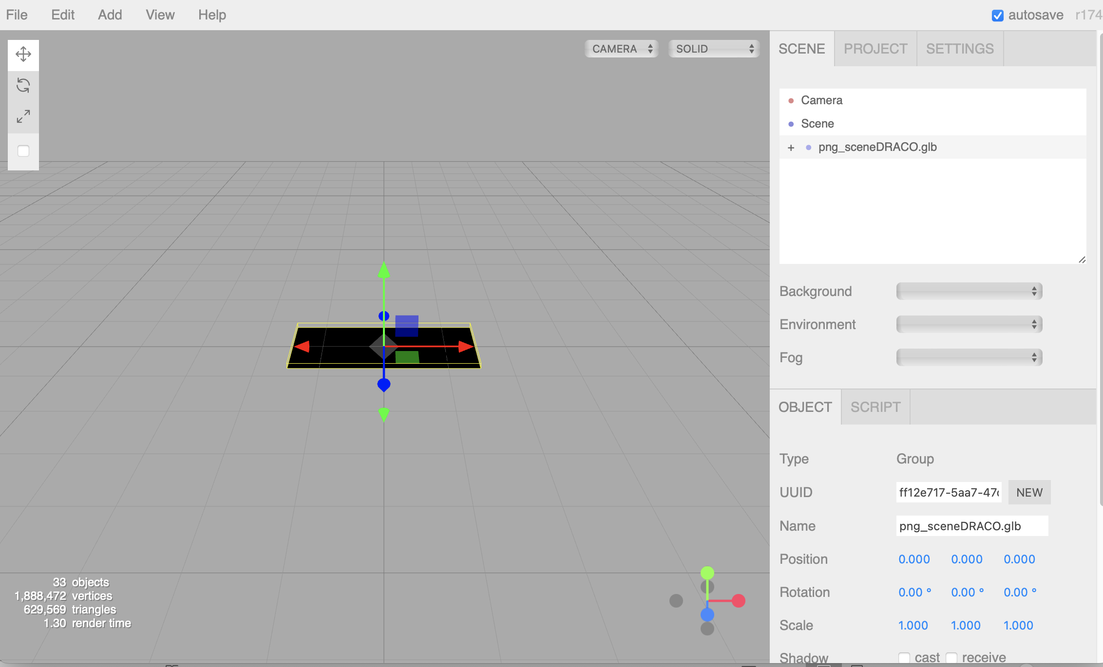 Web editor showing a dark rectangular prism with small jars on it.
