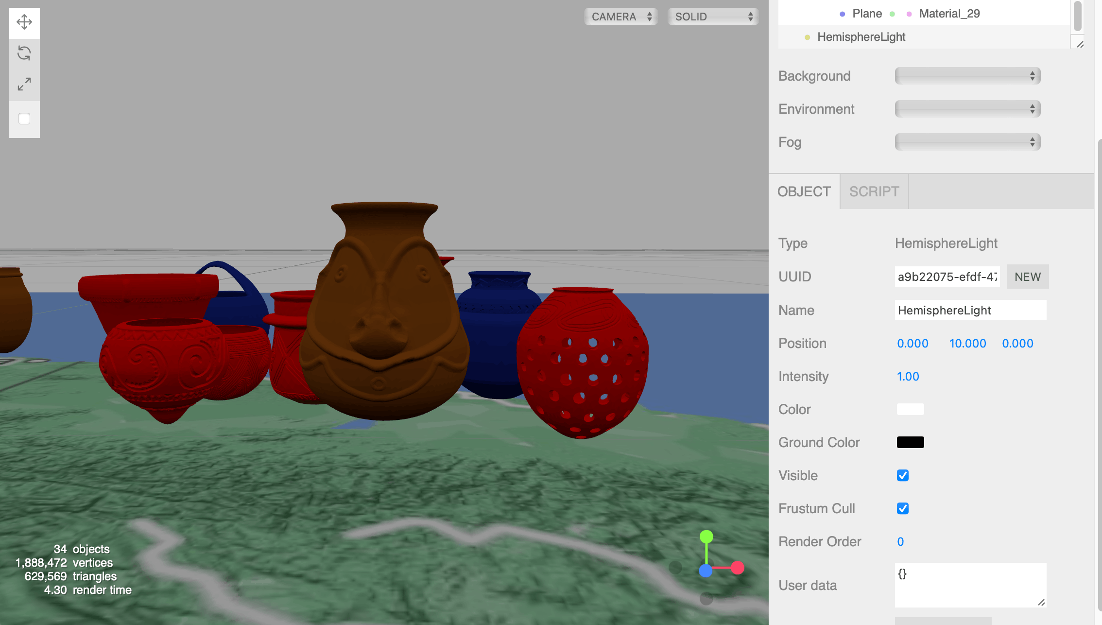 Web editor showing jar models in different colours.