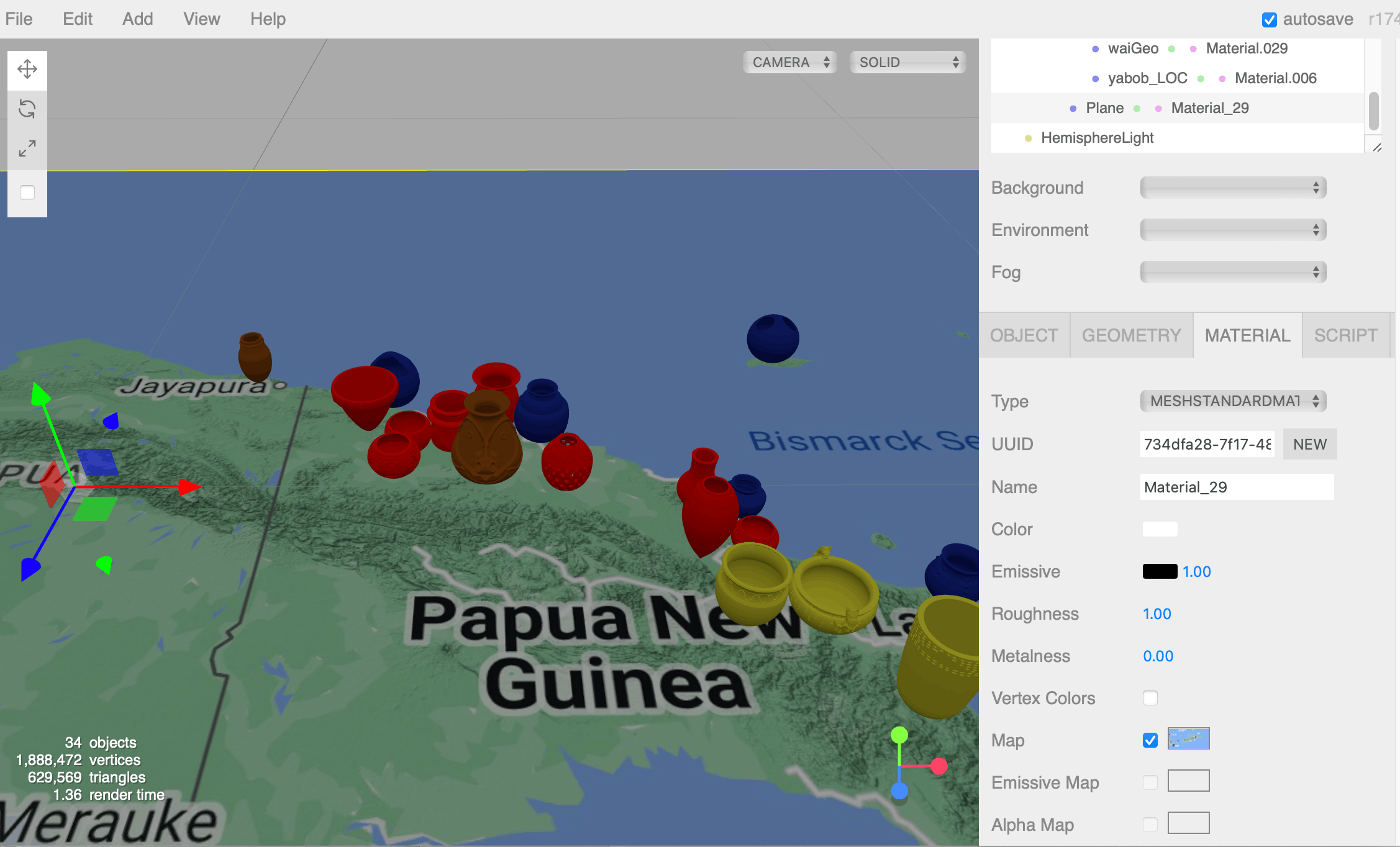 Web editor showing that the rectangle the jars are on has a map of Papua New Guinea.