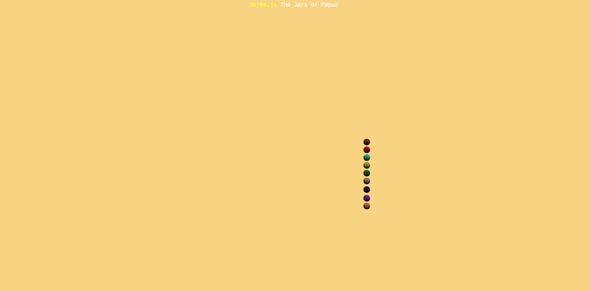 Webpage with nine spheres of different colours in a vertical line.
