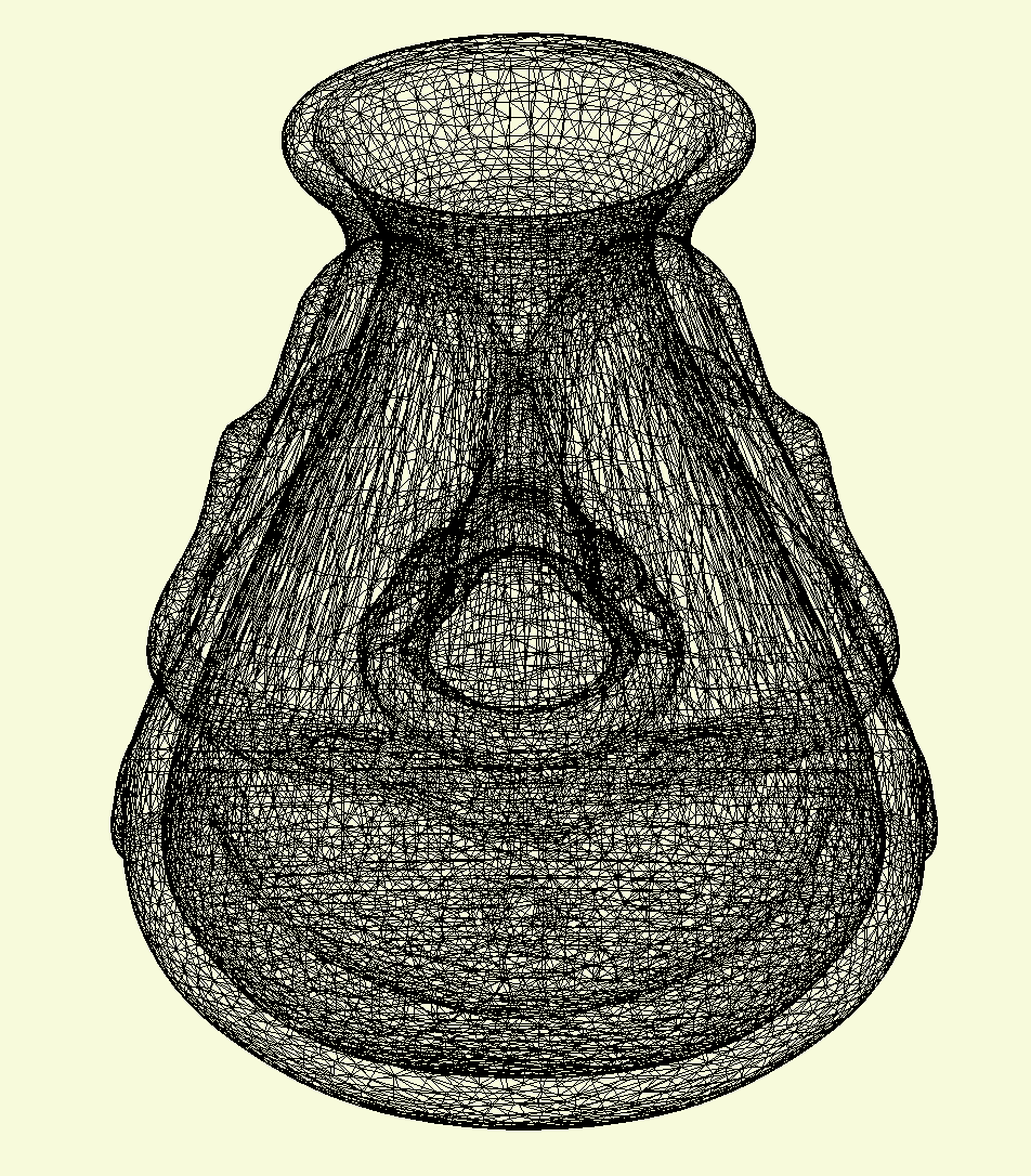 Framework of a jar with a sculptured face.