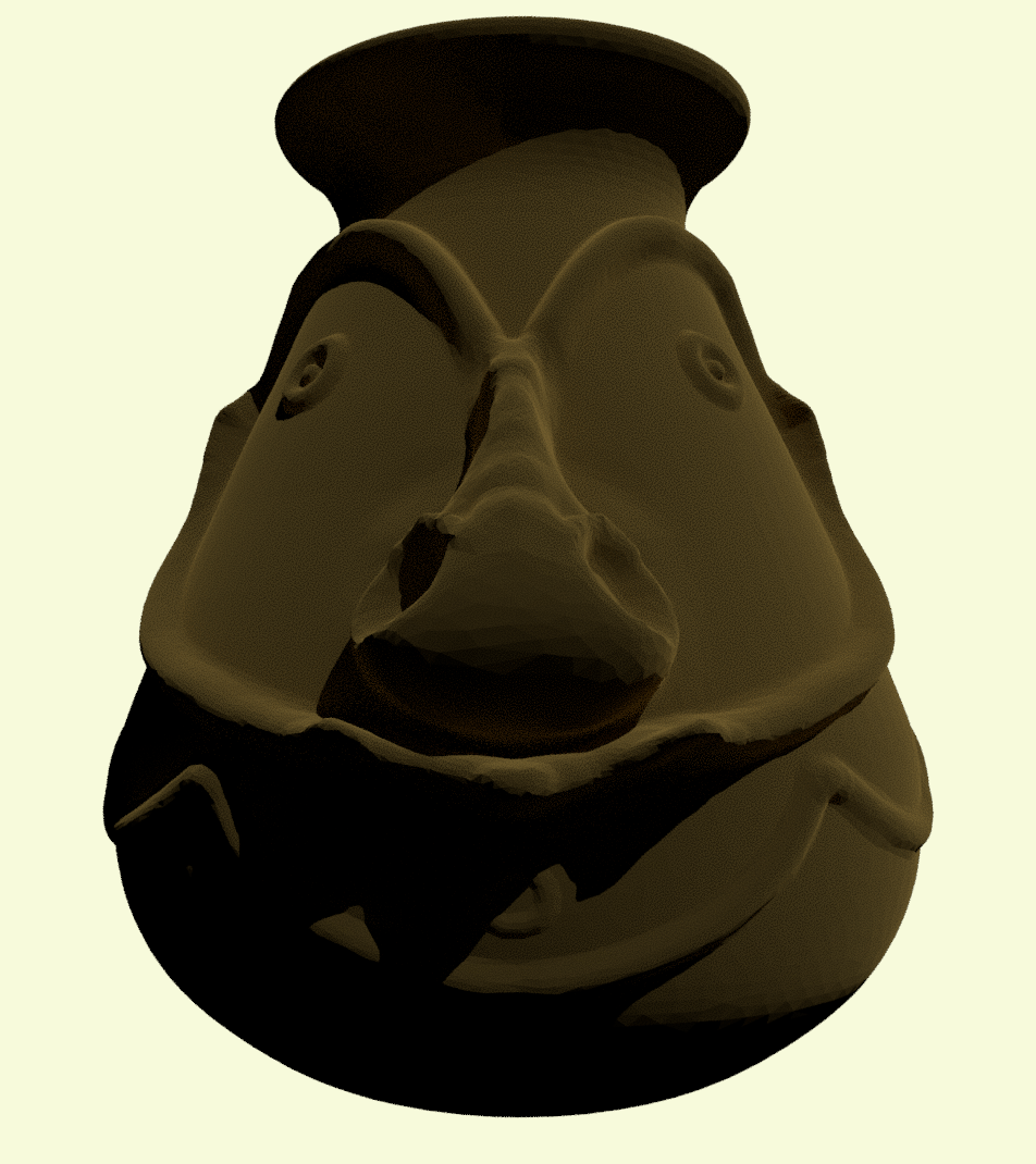 Jar with a sculptured face coloured brown.