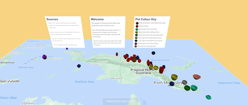 Many jars on a map of Papua New Guinea.